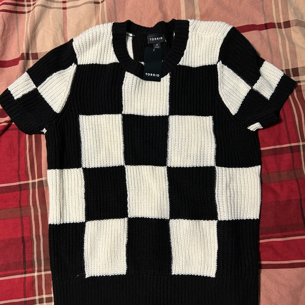 Torrid Black and White Crewneck Sweater with Checkered Pattern
